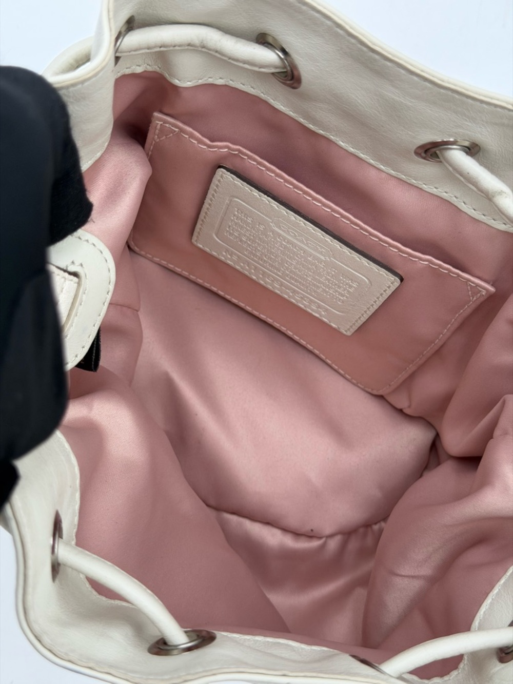 Coach Mini Drawstring Bucket Chalk with Blush Pink Interior Crossbody - Picture 9 of 11